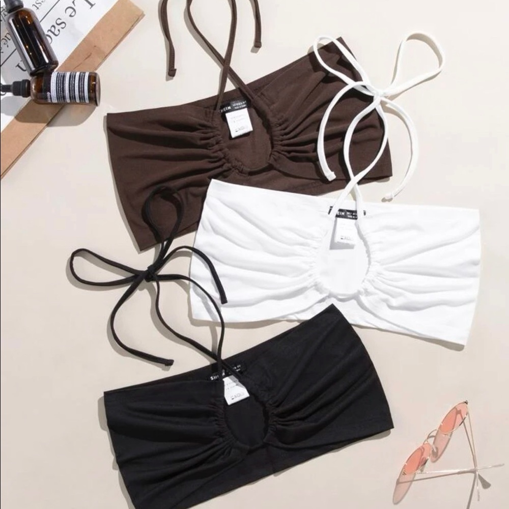3 SHEIN Tie Back Crop Tops